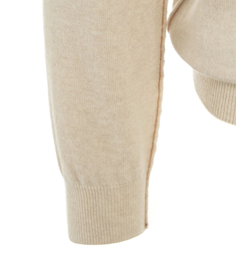 Maglione in merino con colletto a polo #beige