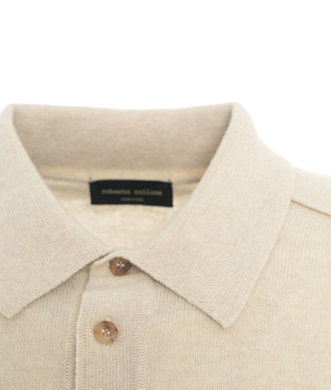 Maglione in merino con colletto a polo #beige