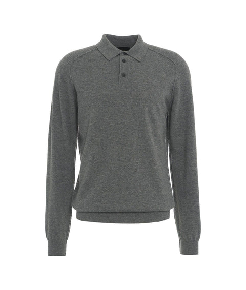 Maglione in merino con colletto a polo #grigio