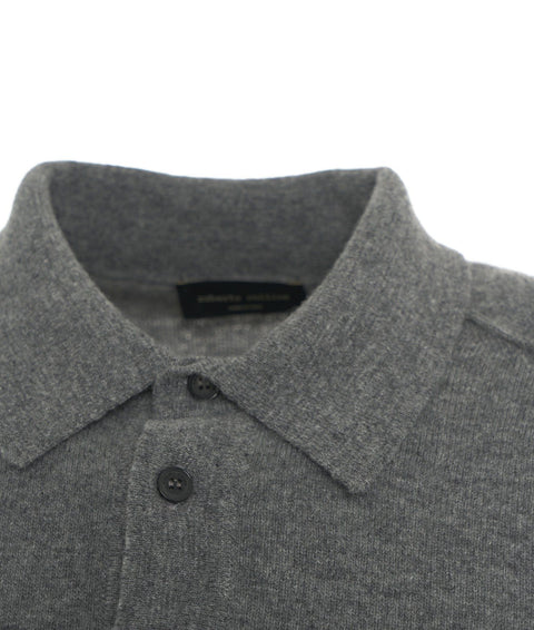 Maglione in merino con colletto a polo #grigio