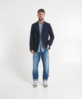 Blazer monopetto in misto cotone #blu