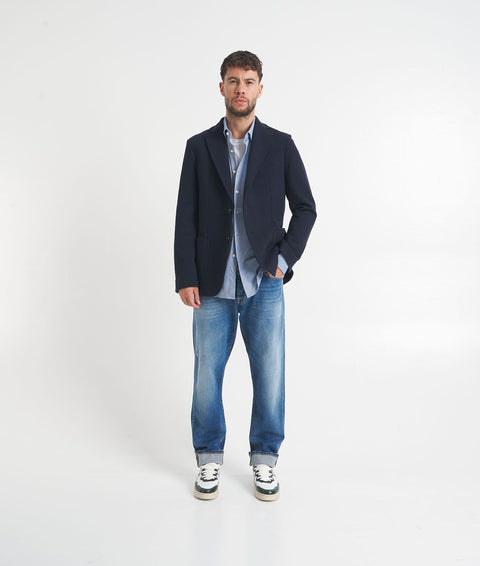 Blazer monopetto in misto cotone #blu