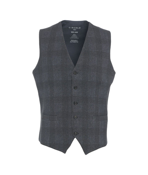 Gilet monopetto in glen check #blu