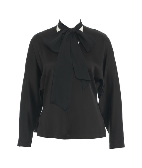 Blusa con dettaglio sciarpa in georgette #nero