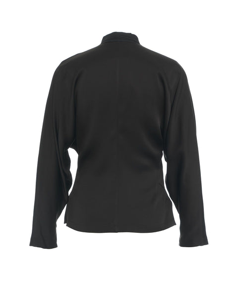 Blusa con dettaglio sciarpa in georgette #nero