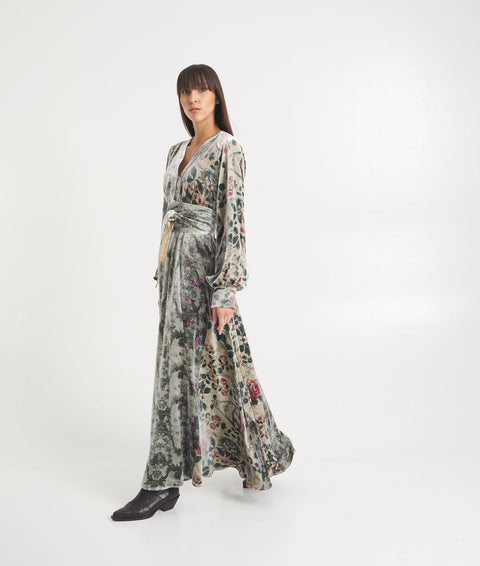 Maxi abito in velluto con stampa floreale #multicolore