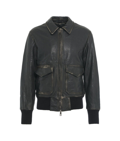 Giacca bomber in pelle #nero