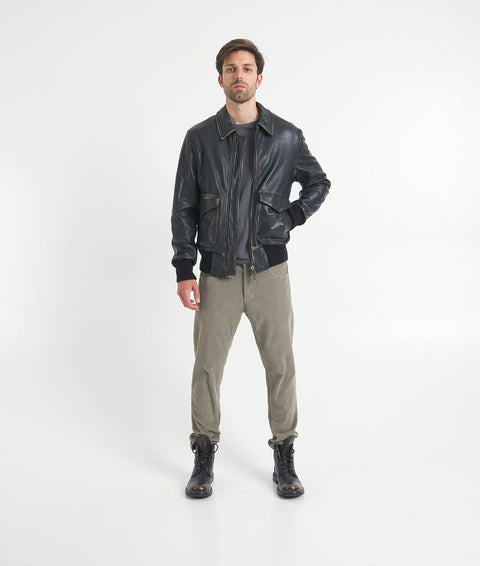 Giacca bomber in pelle #nero