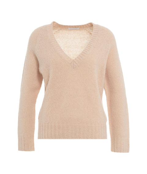 Maglia con scollo a V in misto alpaca #rosa