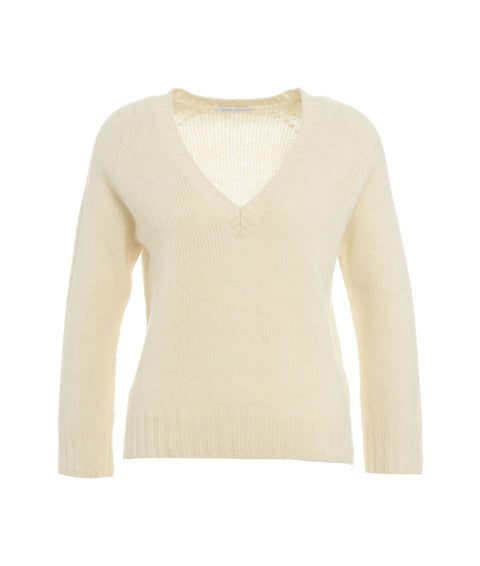 Maglia con scollo a V in misto alpaca #bianco