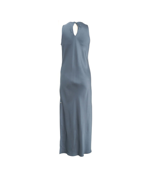 Abito maxi con spacco #blu