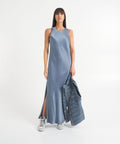 Abito maxi con spacco #blu