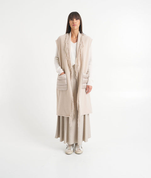 Poncho con frange #beige