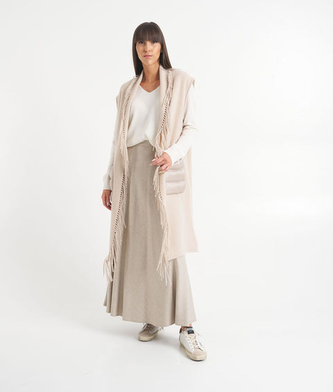 Poncho con frange #beige