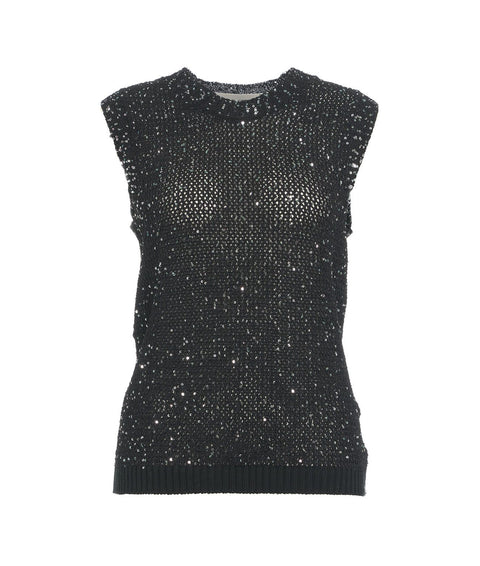 Gilet in maglia "Melyssa" con paillettes #nero