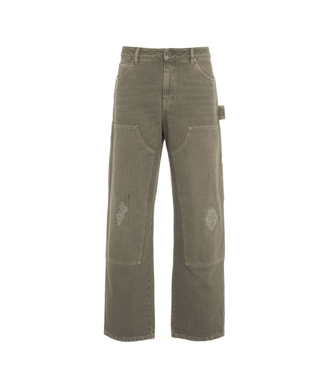 Pantaloni a vita bassa in cotone jacquard #oliva