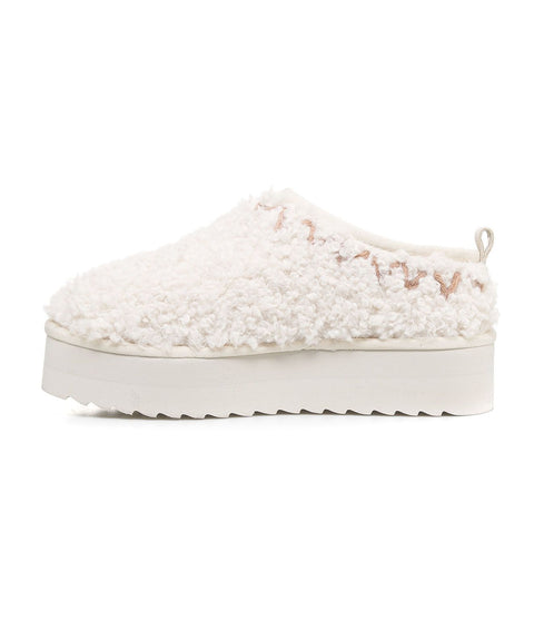 Platform slippers in pelo teddy #bianco