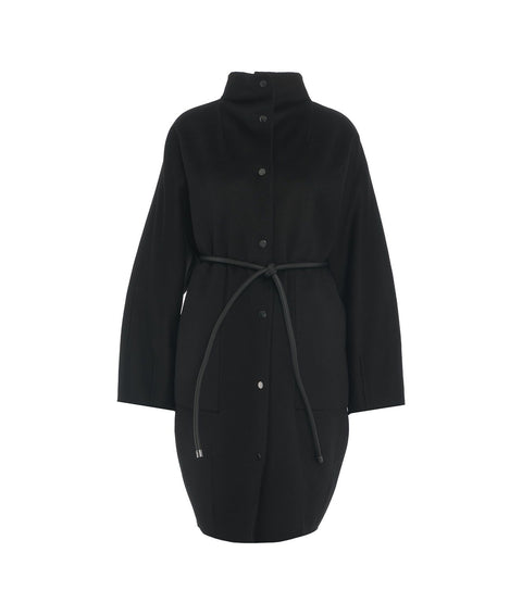 Cappotto in lana con cintura in pelle #nero