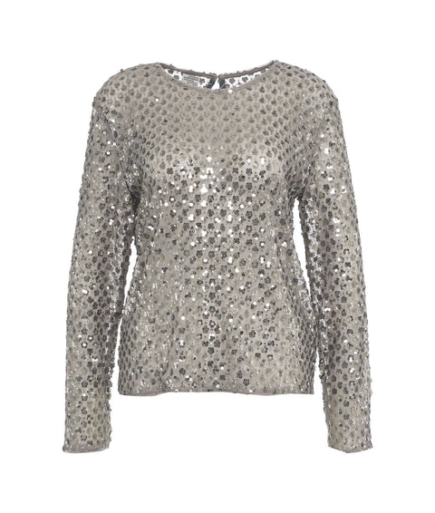 Top in mesh con paillettes 'Jasmin' #argento