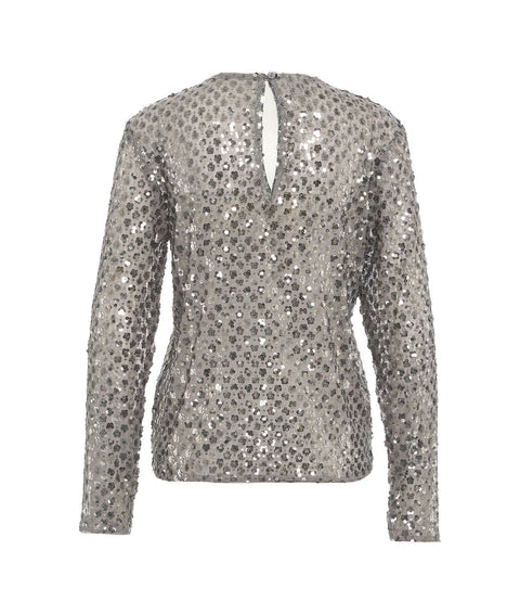 Top in mesh con paillettes 'Jasmin' #argento