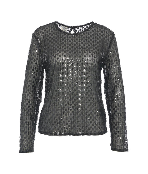 Top in mesh con paillettes 'Jasmin' #nero