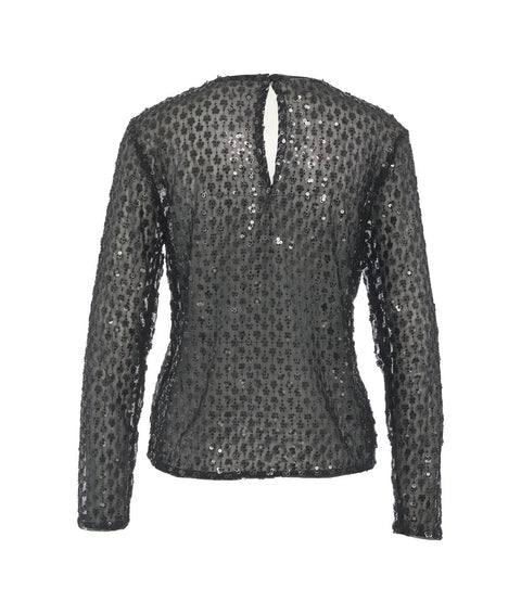 Top in mesh con paillettes 'Jasmin' #nero