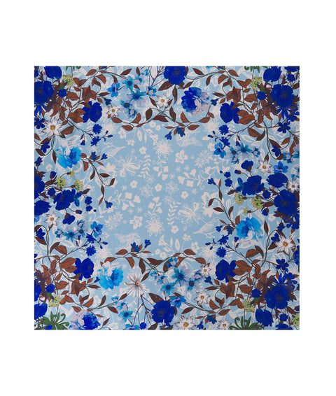 Foulard in seta con stampa floreale #blu