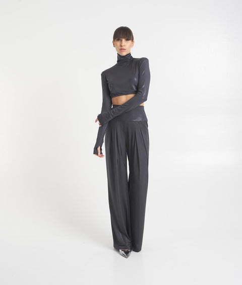 Pantalone wide leg con finitura glossy #grigio