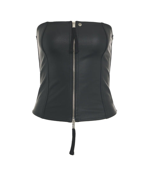 Top bustier con zip #nero