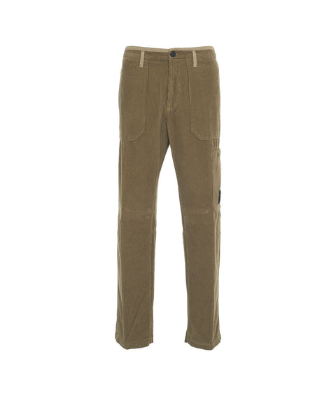 Pantaloni cargo in velluto a coste con logo staccabile #oliva