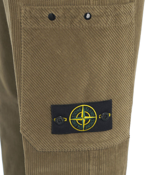 Pantaloni cargo in velluto a coste con logo staccabile #oliva