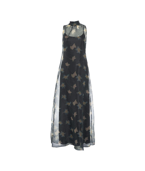 Abito maxi in organza con stampa floreale 'Albee' #nero