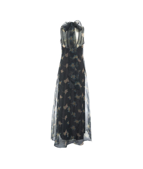 Abito maxi in organza con stampa floreale 'Albee' #nero