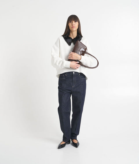 Pantalone denim cropped #blu