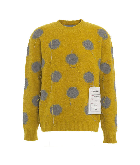 Maglione in maglia con pois e frange #giallo