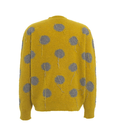 Maglione in maglia con pois e frange #giallo