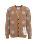 Cardigan in maglia con pois e frange #marrone