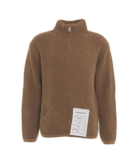 Maglione in misto alpaca con zip #marrone