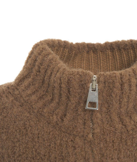 Maglione in misto alpaca con zip #marrone