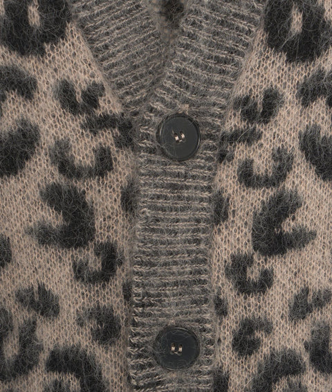 Cardigan a maglia in animalier #marrone