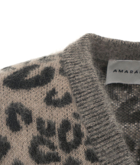 Cardigan a maglia in animalier #marrone