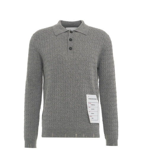 Maglione in lana con collo a polo #grigio