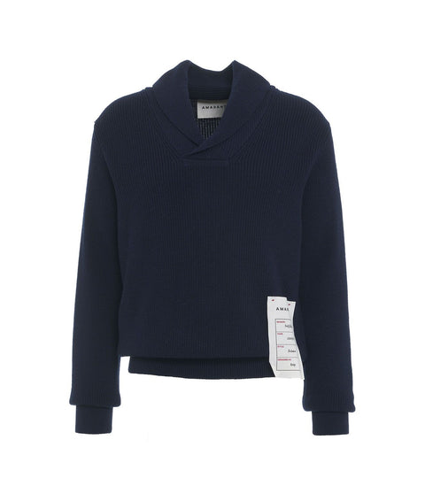 Maglione in maglia con dettaglio collo #blu