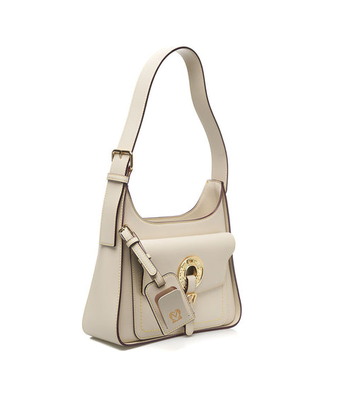 Borsa a spalla con chiusura a logo #beige