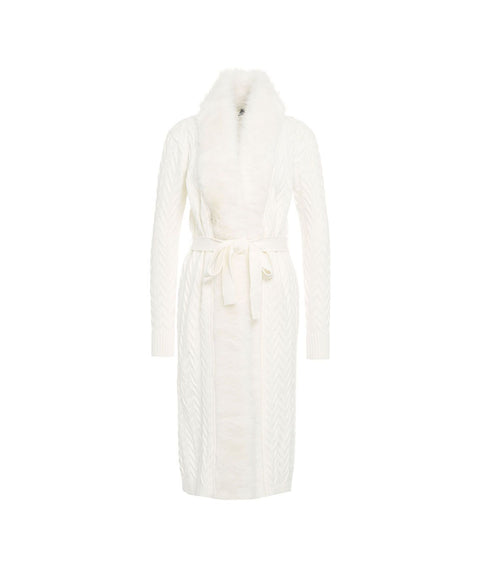 Cardigan lungo con pelliccia sintetica #bianco