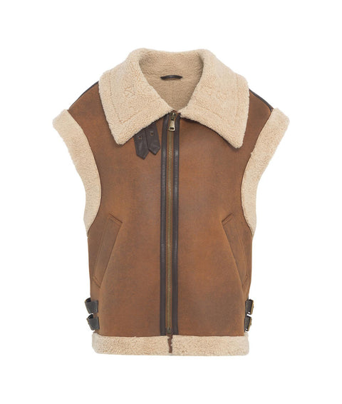 Gilet in ecopelle con teddy #marrone