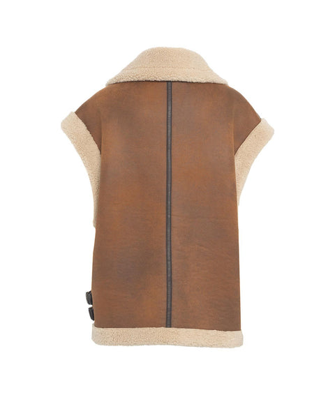 Gilet in ecopelle con teddy #marrone