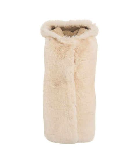 Gilet lungo in ecopelle con pelliccia sintetica #beige