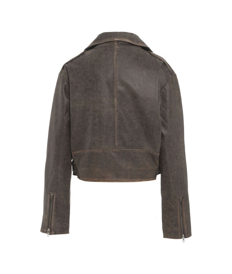 Giacca biker in pelle #marrone