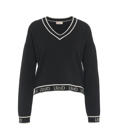 Maglione in maglia con dettagli logo #nero